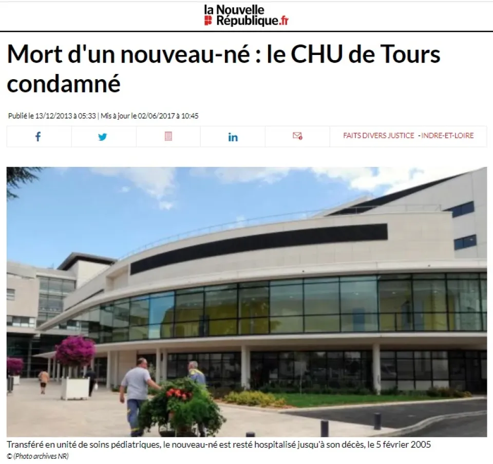 La Nouvelle République - Mort d'un nouveau-né : le CHU de Tours condamné - Maître Germain YAMBA